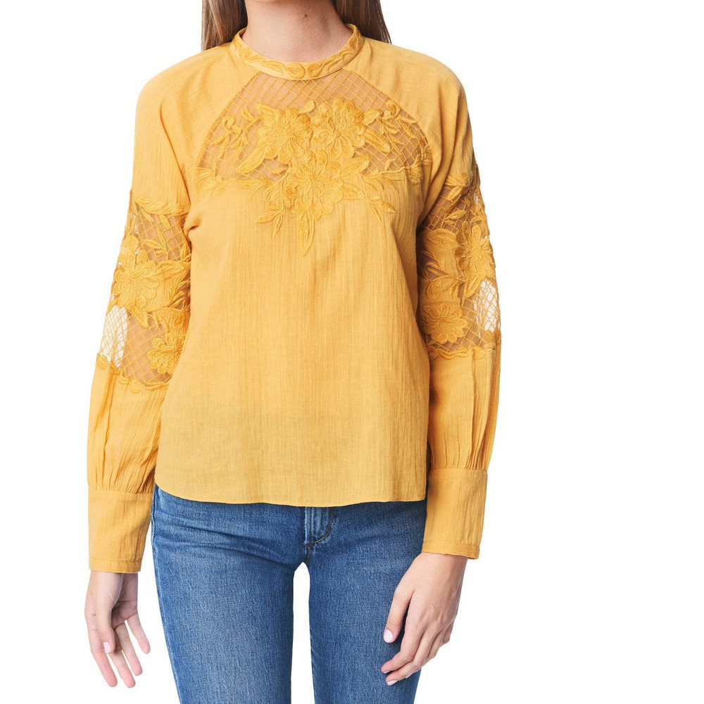 Joe's Jeans Marjorie Top Lace Inset Long Sleeve Blouse Apricot Jam NWT Sz Small